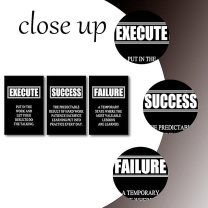 Inspirational Wall Art Success Quote Canvas Painting Motivational Decor Execute Failure Definition Picture 3 Pieces Black Positive Poster Prints Framed Artwork for Living Room Office [48''W x 24''H]