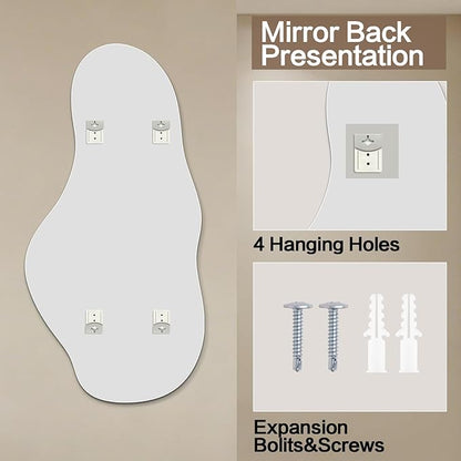 Niccy 48"×24" Frameless Cloud Full Length Mirrors, Long Wall-Mounted Mirror for Living Room, Large Full Body Mirror, Explosion-Proof Tall Hanging-Mirror for Bathroom Bedroom Entryway Decor