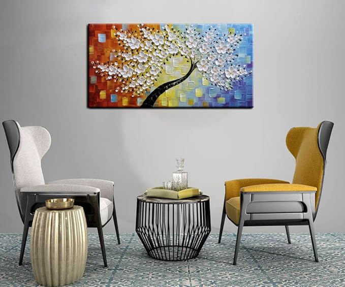 YaSheng Art - Handmade Wall Art 3D Texture Colorful Flowers Oil Painting ，Modern Abstract Canvas Wall Art，Bedroom Wall Decor Home,Wall Art for Living Room,Framed Wall Art Pictures 48 by 24 inch