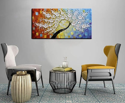 YaSheng Art - Handmade Wall Art 3D Texture Colorful Flowers Oil Painting ，Modern Abstract Canvas Wall Art，Bedroom Wall Decor Home,Wall Art for Living Room,Framed Wall Art Pictures 48 by 24 inch