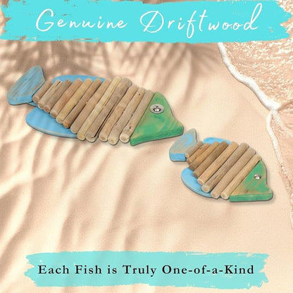 2-Piece Driftwood Fish Nautical Wall Decor - Handmade Wooden Rustic Coastal Wall Art for Living Room, Bedroom, Office, Bathroom - Ocean Beach Decoration (Specter)