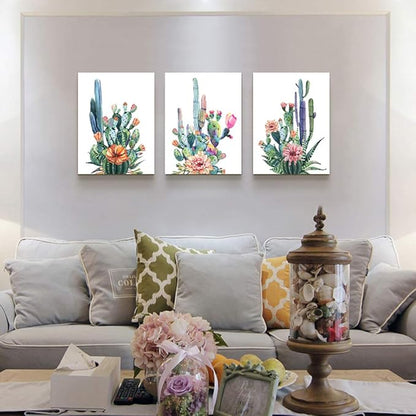 Wall Art for living room Canvas Prints Artwork bathroom Wall Decor Simple Life Green plants cactus Picture Watercolor painting 3 Pieces Framed bedroom wall decorations Office Works Home Decoration