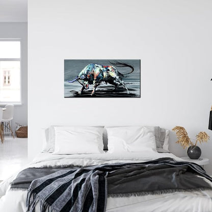 sechars - Cool Animal Canvas Wall Art Fighting Bull Painting for Living Room Home Office Farmhouse Decor Wildlife Canvas Artwork for West Cowboy Gallery Wrap Ready to Hang