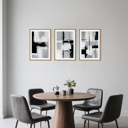 HPNIUB Black Grey Modern Abstract Framed Canvas Wall Art Neutral Minimalist Brush Prints Wall Decor,Mid-Century Geometric Line Artwork for Living Room,Bedroom,Office Decor-16''x24''x3