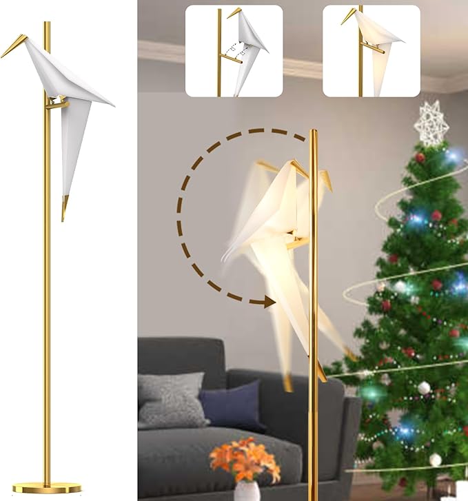 63" Bird Floor Lamp, Modern Gold Origami Bird Lamp Swinging Crane Pendant Light for Bedroom Dining Living Room