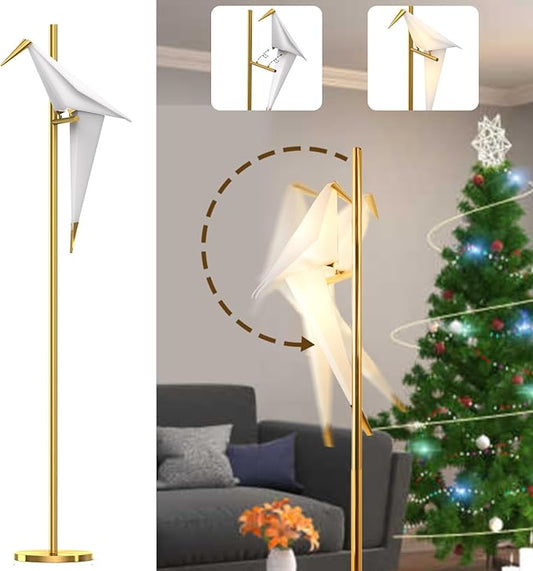 63" Bird Floor Lamp, Modern Gold Origami Bird Lamp Swinging Crane Pendant Light for Bedroom Dining Living Room