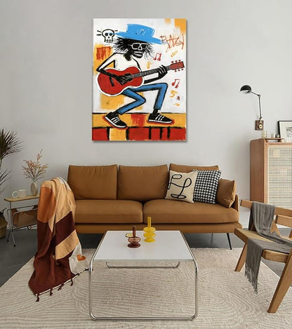 Black Man Play Guitar Canvas Wall Art Street Art Abstract Poster for Men Graffiti Cool Music Painting Prints Framed Artwork for Living Room Bedroom Office Decoration 18x24inch