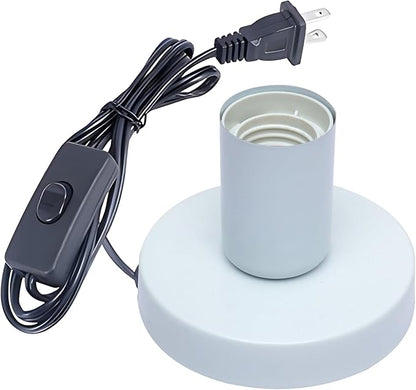 Industrial Table Lamp, Small Polished Metal Desktop Light Socket Base, Vintage E26/E27 Edison Screw Light Bulb Holder, 5.57ft Cord on/Off Switch with US Plug (White Color)