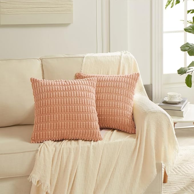 Fancy Homi 4 Packs Decorative Throw Pillow Covers for Living Room Couch Bed, Modern Farmhouse Boho Home Décor Accent Cushion Case, 20" x 20", Peach