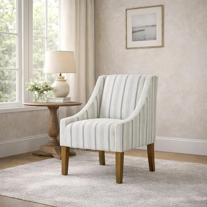Homepop Home Decor Upholstered Classic Swoop Arm Accent Chair Accent Chairs for Living Room & Bedroom Decorative Home Furniture, Ivory & Gray Stripe