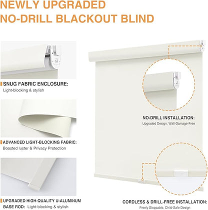 AOSKY No Drill Cordless Blackout Roller Shades with Valance,Customize Blinds for Indoor Windows,Room Darkening Window Shades Pull Down with Free-Stop Spring System, UV Protection for Home Ivory
