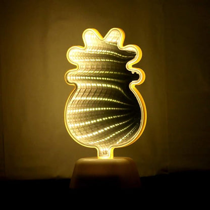 Infinite Mirror Tunnel Light, LED 3D Pineapple Sign Night Light for Party Home Decor and Children's Room (Double Sided)