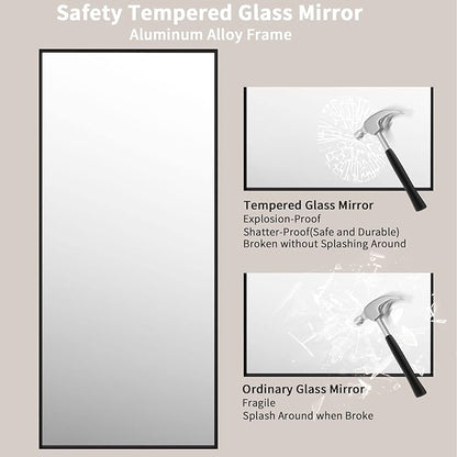 LOAAO 72"X32" Black Rectangle Bathroom Mirror Wall, Matte Black Aluminum Alloy Frame, Tempered Glass, Hangs Vertically or Horizontally, Easy to Install