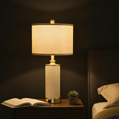 25.5"Boho Weaving Gold Large Table Lamps Set of 2, Touch Control 3-Way Dimmable Farmhouse Bedside Lamps with USB A+C Charging Ports for Living Room/Bedroom/Office-with (2 LED Bulbs Included)