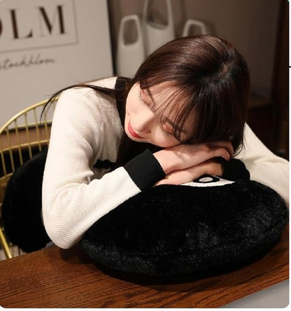 Cyprinus Carpio Emulation Black Billiards 8 Ball Stuffed Pillow, Soft Round Sleeping Cushion for Home Bed Sofa Couch Decor (1, 20 * 20 Inch)