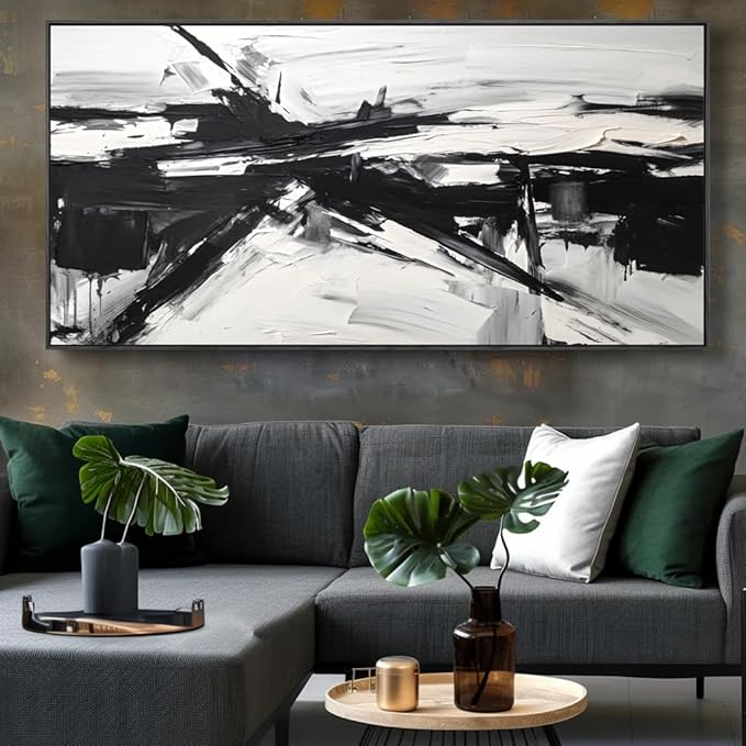 Wall Art Abstract Canvas Painting Black and White Modern Artwork for Living Room Bedroom Dining Room Home Office Decor 30"x60" with Framed