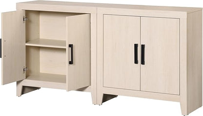 WAMPAT Farmhouse TV Stand for TVs up to 65 Inch, Rustic Wood Entertainment Center & Media Console with 4 Storage Doors, Accent Cabinet for Living Room, Hallway, Beige
