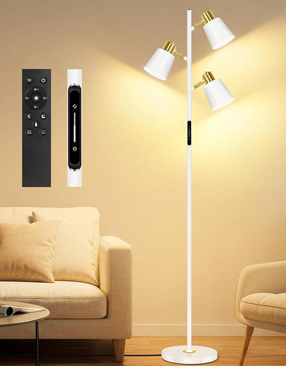 OUTON Tree Floor Lamp, LED Dimmable Floor Lamp with Remote and Touch Slide Control, 4 Color Temperatures, 3 Rotatable Lights, Modern Standing Lamp for Living Room Bedroom Office, Bulbs Included,White
