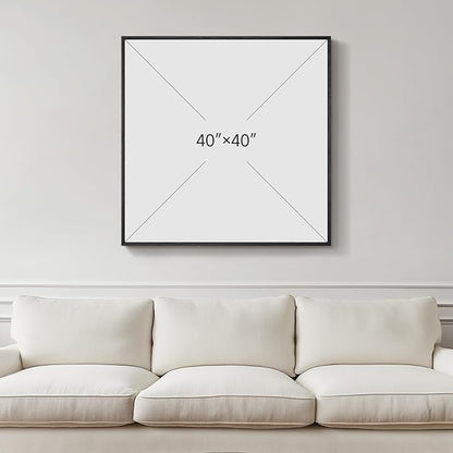 Large Framed Black and White Abstract Wall Art for Living Room, Big Square Modern Canvas Prints Paintings, Minimalist Brushstroke Lines Pictures for Bedroom Dining Hallway Office Wall Decor 40x40 In