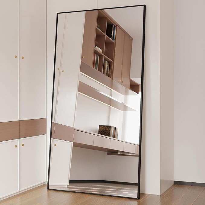 Beauty4U 76" x 37" Full Length Mirror with Stand, Black Floor & Wall Mounted Mirror, Large HD Tempered Glass Full Body Mirror for Bedroom, Dressing Room, Living Room, Entryway