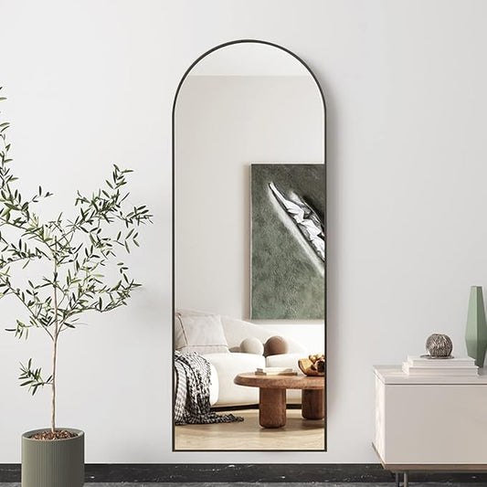 Degfig Arched Full Length Mirror, 64"x21" Floor Standing Mirror with Stand for Living Room, Bedroom, Entryway, Black