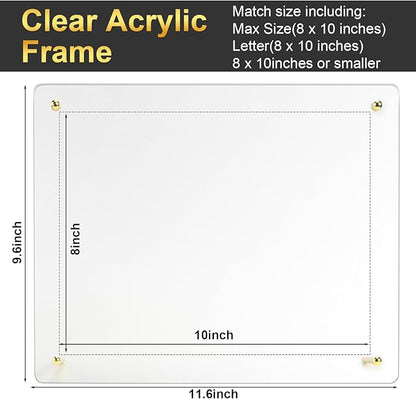 Thyle 8 Pcs Acrylic Photo Frame 8x10'' Clear Floating Picture Frame Frameless Photo Display Memories Photography Poster Frames Tabletop or Hanging Wall Mount for Family Wedding Wall Art (Gold)