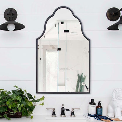 Chende 36'' X 24'' Arch Mirror with Wood Frame, Large Black Bathroom Mirror for Wall, Elegant Scalloped Mirror for Entryway, Living Room, Dining Room