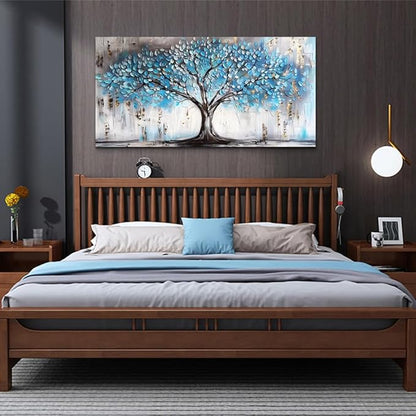 Wapluam Wall Art For Living Room Farmhouse Large Decoration For Bedroom Office Pictures Artwork Wall Decor Tree Abstract Canvas prints Wall Paintings Blue Modern Poster Home Decorations 24"X48"