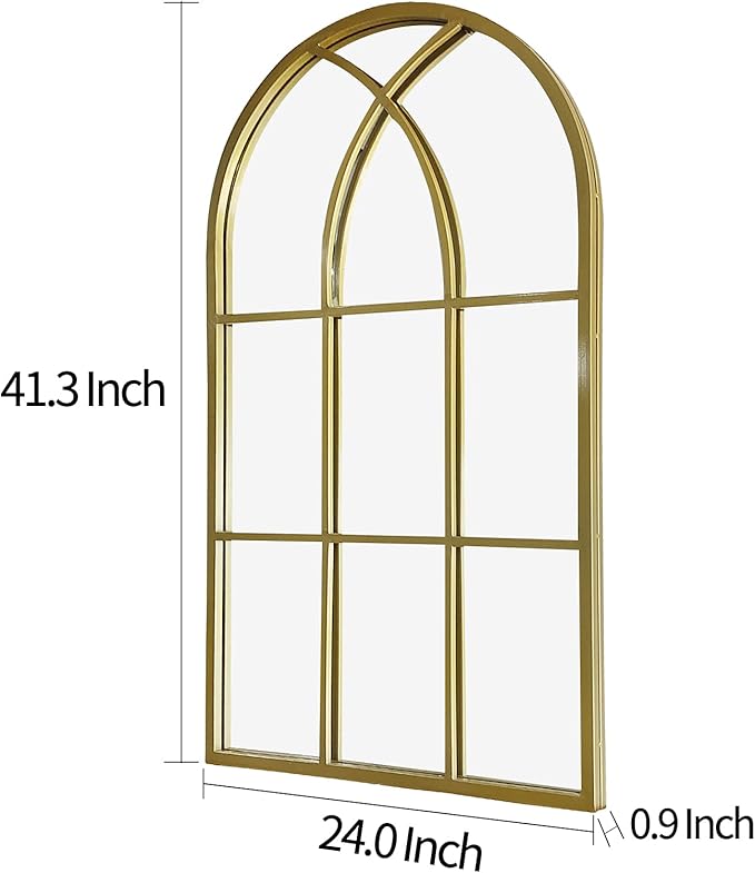 ironsmithn Gold Arched Mirror, 41.3"x24" Windowpane Mirrors, Window Finished Metal Mirror, Black Grid Mirrors for Decor Living Room Fireplace Entryway Bedroom Hallyway