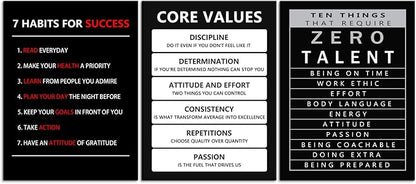 Inspirational Canvas Wall Art 3 Pieces Core Values Poster Motivational Ten Things That Require Zero Talent Canvas Artwork Picture Print Framed for Home Office Living Room Gym Wall Decor [36''Wx 16''H]
