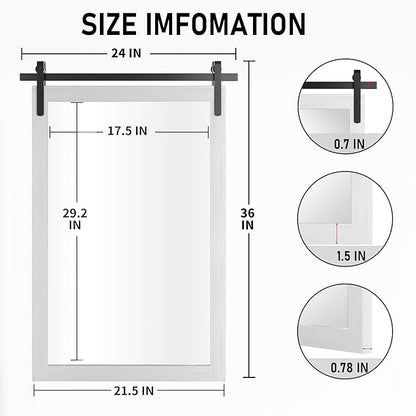 Farmhouse Bathroom Mirror, White Rustic Square Mirror for Wall Wood Framed Vanity Mirrors, Barn Door Style Decor Living Room Entryway Bedroom Mirrors, 24x36INCH (Hanging/Leaning)