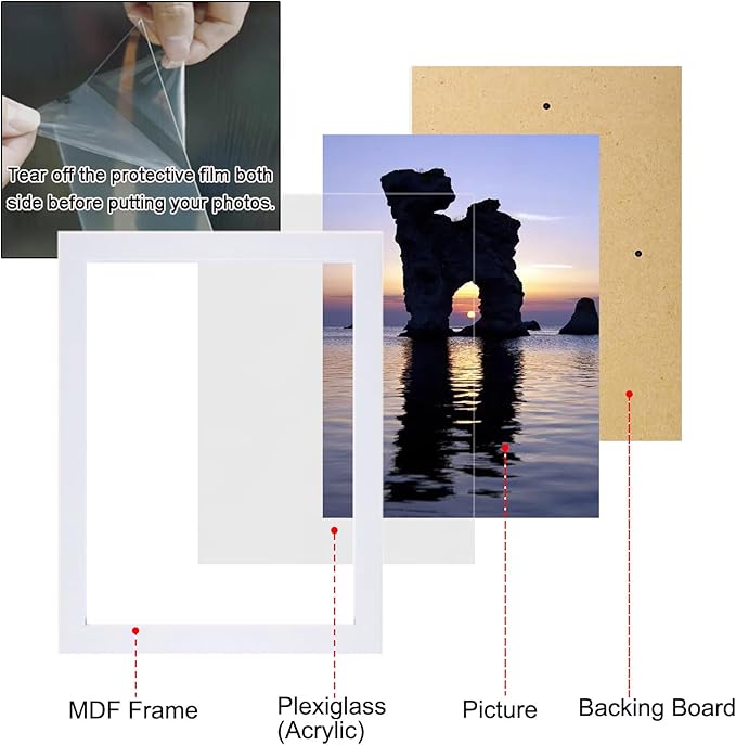 xnlkros Picture Frame Set 10 pack, Farmhouse Photo Frames, Gallery Wall Frame Collage, 8x10 5x7 4x6 Frames in 3 Different Finishes Picture Frames For Wall or Desk, White