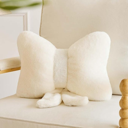 Lfsaaj Bowknot Pillow Ivroy Cute Bow Decorative Throw Pillows 12" Aesthetic Home Decor Bow Cushions Butterfly Knot Plush Pillow for Bedroom Couch