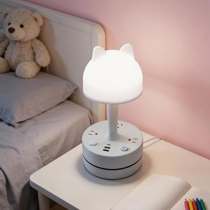Cute Rabbit Table Lamp for Home Office and Nightstand, 3 Way Dimmable Desk Light with USB Charging Port