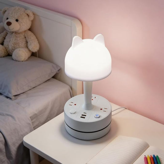 Cute Rabbit Table Lamp for Home Office and Nightstand, 3 Way Dimmable Desk Light with USB Charging Port