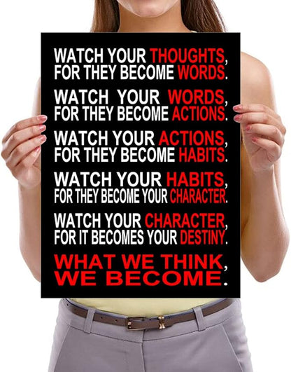 Pyradecor Watch Your Thoughts Motivational Classroom Poster Modern Canvas Prints Wall Art Paintings Ready to Hang for Office Living Room Home Decorations Stretched Pictures Artwork