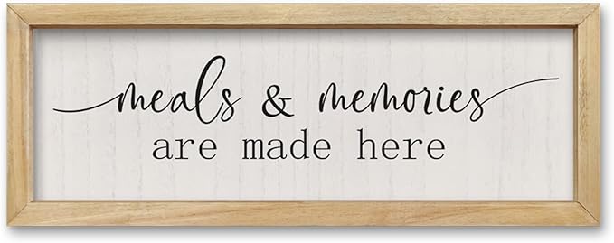 comurdyo Meals and Memories Are Made Here Sign Wall Decor 16"×6" for Dining Room Kitchen Wooden Framed Hanging Wall Art (Wood)