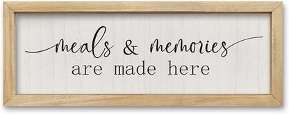 comurdyo Meals and Memories Are Made Here Sign Wall Decor 16"×6" for Dining Room Kitchen Wooden Framed Hanging Wall Art (Wood)