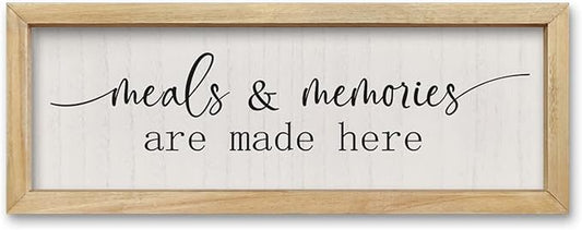 comurdyo Meals and Memories Are Made Here Sign Wall Decor 16"×6" for Dining Room Kitchen Wooden Framed Hanging Wall Art (Wood)