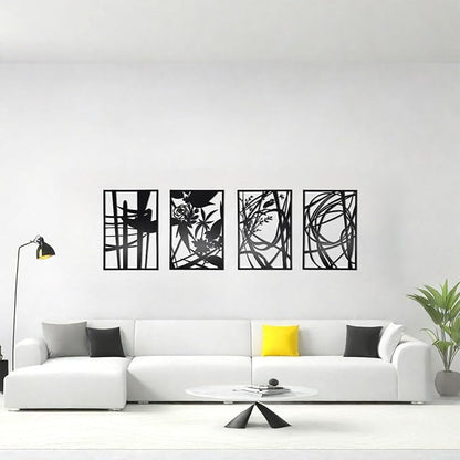 AIM & GGKK 4-Pack Minimalist Metal Wall Art Decor - Rustproof Abstract Line Decor for Bathroom, Living Room & Bedroom - Lightweight & Easy-to-Hang Modern Gallery Set for Empty Walls (17"x12", Black)