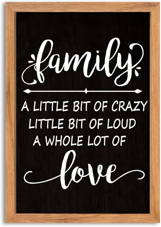 AuraPeak Family Wall Decor For Family A Little Bit Of Crazy Sign Hallway Entryway Horizontal Home Modern Positive Farmhouse Living Room Wall Hanging Art (Wood Black 16"×10")