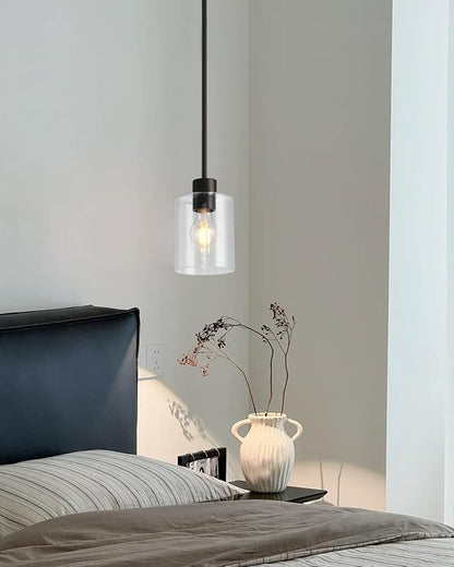 2 Pack Brown and Gold Pendant Lights for Kitchen Island, Modern Brown Hanging Light with Clear Glass Shade, Adjustable Metal Rod Pendant Lighting for Dining Room, Bar, Living Room