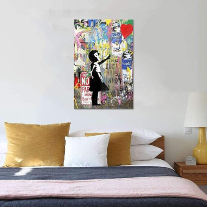 Yatsen Bridge Banksy Wall Art Paintings, Girl and Balloon Canvas Paintings, Graffiti Pop Art Posters And Prints for Home Decor Ready to Hang - 24x36 inch
