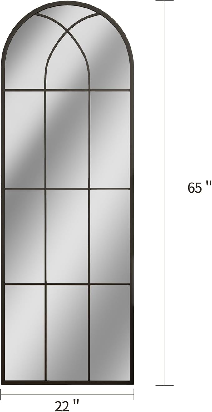65"x 22" Arched Full Length Window Wall Mirror,Winndow Pane Mirror, Farmhouse Arched-Top Mirror with Metal Framed, Rustic Decorative Mirrors - Black