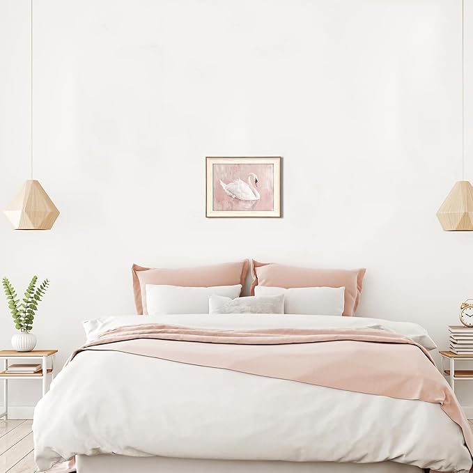 Uniro Framed Canvas Wall Art Swan Decor, Vintage Wall Art Animal Oil Painting Bathroom Wall Decor, White Swan Vintage Art Prints for Pink Room Decor, Pastel Pink Coquette Room Decor for Nursery, Bedroom, Girly R.oom D.ecor- 10x12 inches
