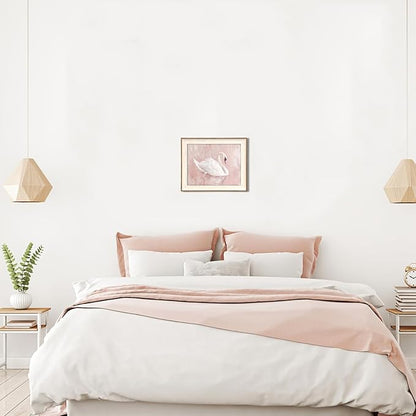 Uniro Framed Canvas Wall Art Swan Decor, Vintage Wall Art Animal Oil Painting Bathroom Wall Decor, White Swan Vintage Art Prints for Pink Room Decor, Pastel Pink Coquette Room Decor for Nursery, Bedroom, Girly R.oom D.ecor- 10x12 inches