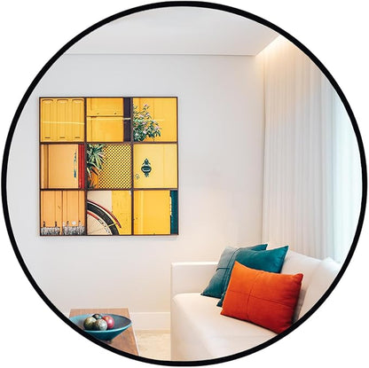Oruii Round Mirror 28 inch, Large Black Circle Mirror Metal Frame, Large Black Circular Mirrors for Living Room, Dining Room, Entryway, Hallway, Foyer, Bathroom, Wall