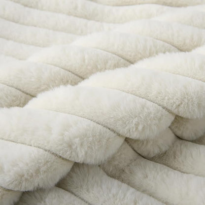 Decorative Throw Pillow with Inserts, Set of 2 Soft Faux Fur Throw Pillows, Square Boho Striped Pillow for Couch, Bed, Sofa Decor(Beige, 18" x 18")