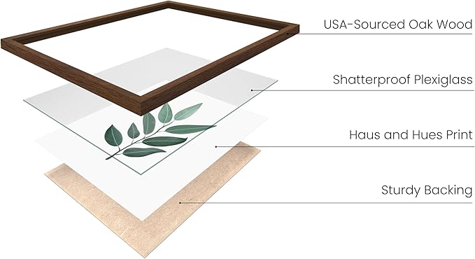 HAUS AND HUES Plant Wall Art - Botanical Prints, Green Wall Art Set, Plant Pictures, Leaves Paintings, Minimalist Sage Green Decor (8x10, Walnut Frame)