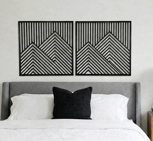 River's Edge Essentials Wood Mountain Wall Decor – Set of 2 Modern Wood Wall Art for Living Room, Bedroom & Cabin | Wooden Mountain Wall Art Decor | Rustic Geometric Nature Panels, Large 21.5”